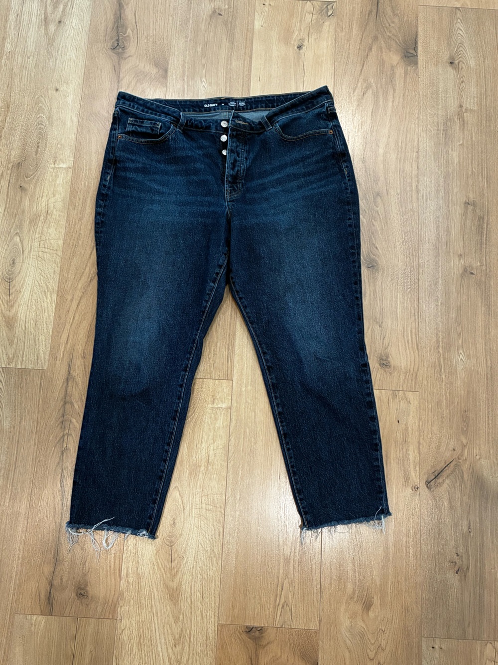 Old Navy Dark Blue Cropped Frayed-Hem Jeans